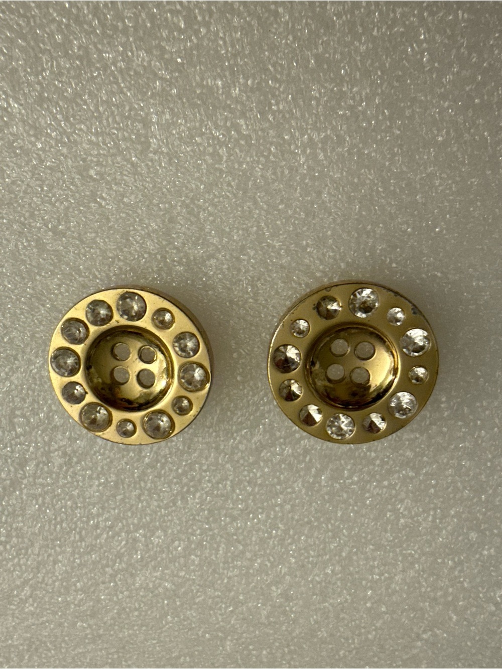Vintage Gold Tone Rhinestone Replacement Buttons 1" - Pair of 2